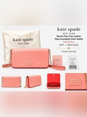 Kate Spade Serena Pop Trim Saffiano Leather
Flap Chain Wallet Crossbody NWT